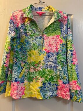 Lilly Pulitzer Multicolor Floral Half-Zip Hoodie - Pink, Blue, Green, Yellow